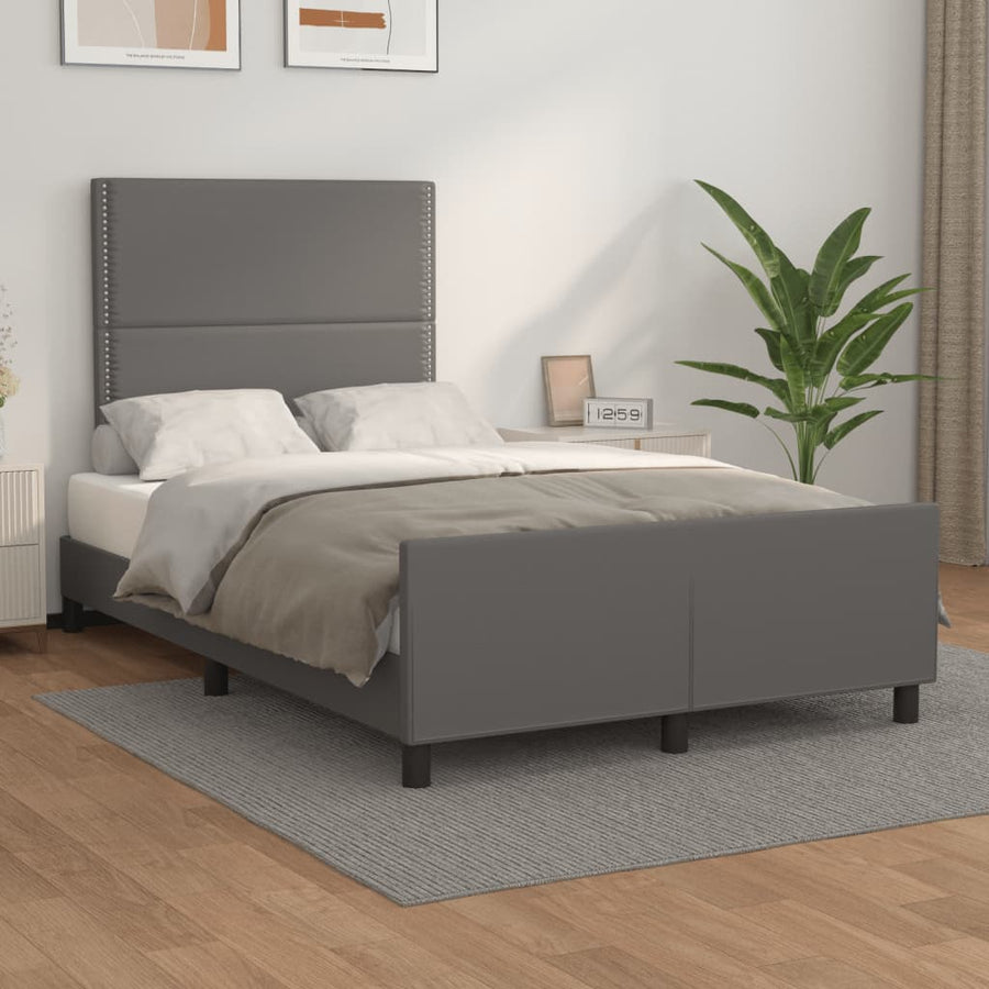Bedframe met hoofdbord kunstleer grijs 120x190 cm