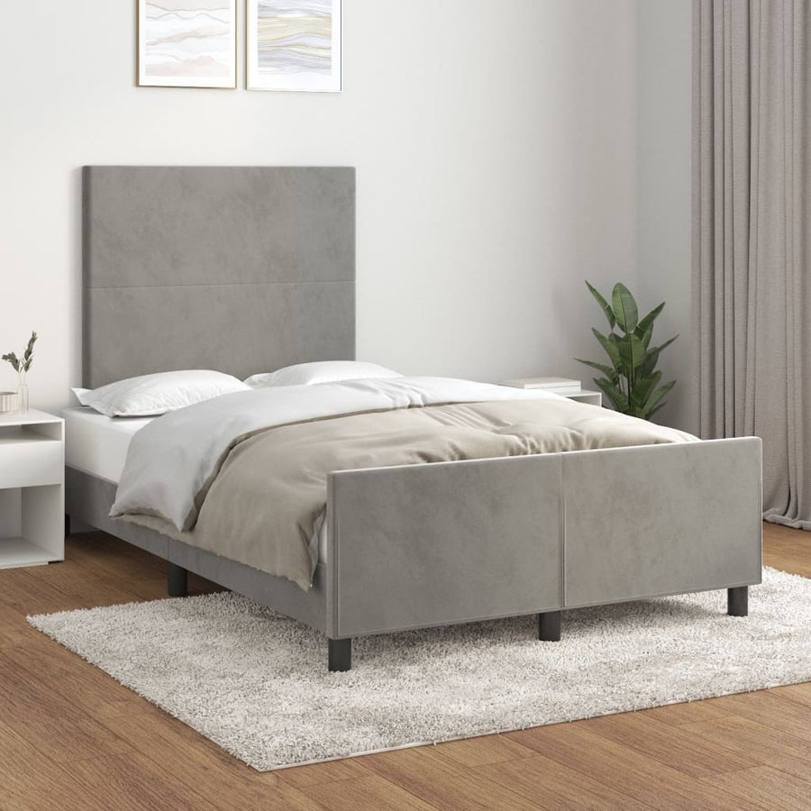 Bedframe met hoofdbord fluweel lichtgrijs 120x190 cm