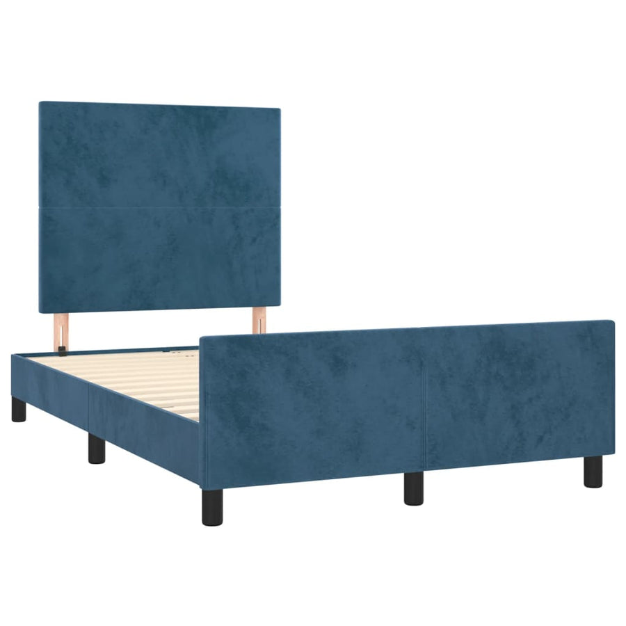Bedframe met hoofdbord fluweel donkerblauw 120x190 cm