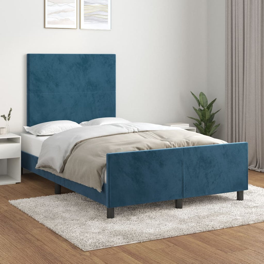 Bedframe met hoofdbord fluweel donkerblauw 120x190 cm
