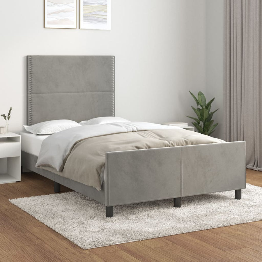 Bedframe met hoofdbord fluweel lichtgrijs 120x190 cm