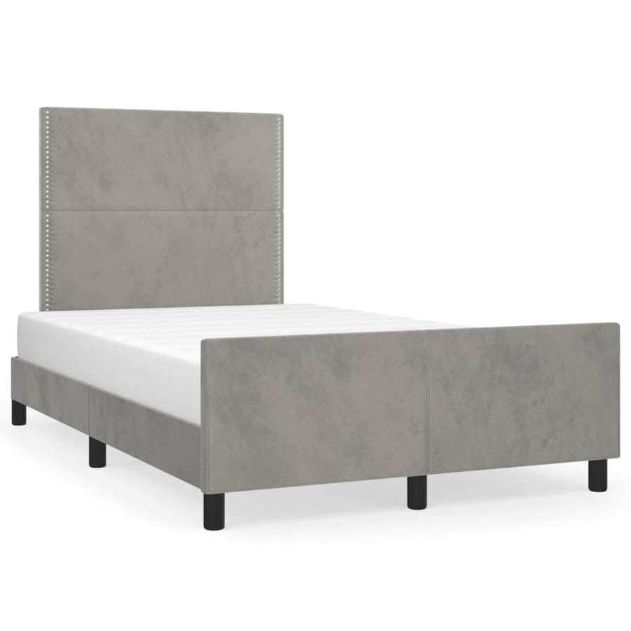 Bedframe met hoofdbord fluweel lichtgrijs 120x190 cm
