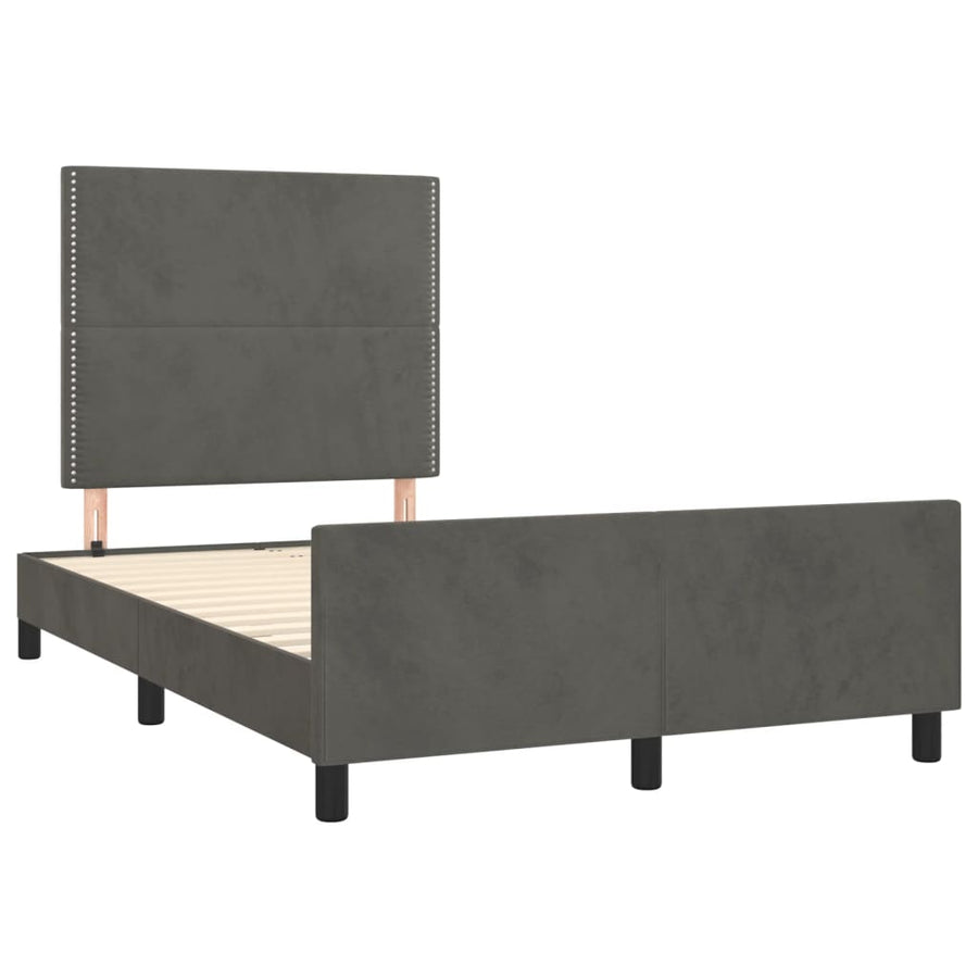 Bedframe met hoofdbord fluweel donkergrijs 120x190 cm
