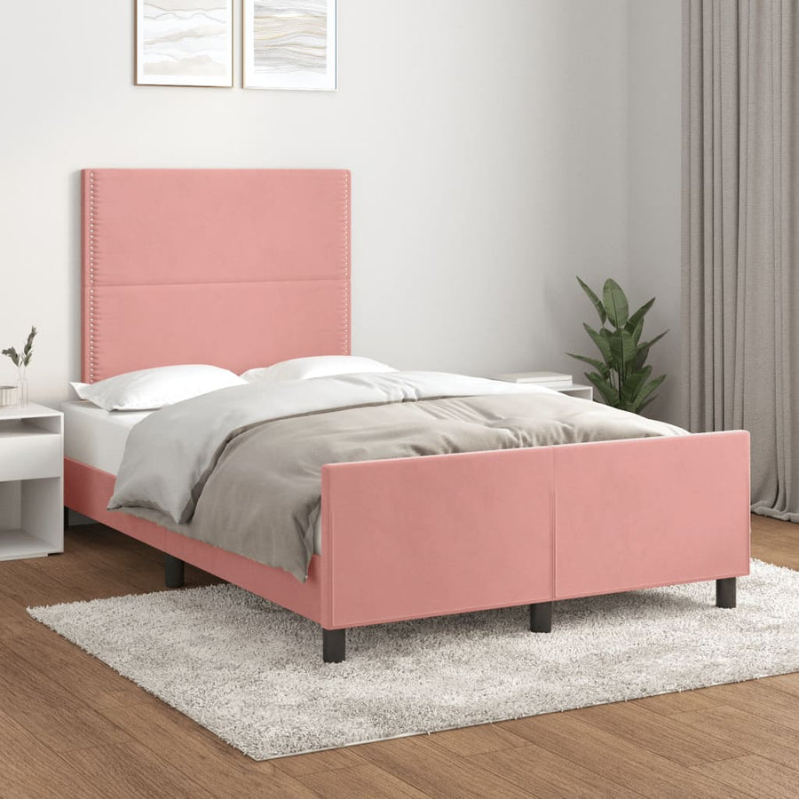 Bedframe met hoofdbord fluweel roze 120x190 cm