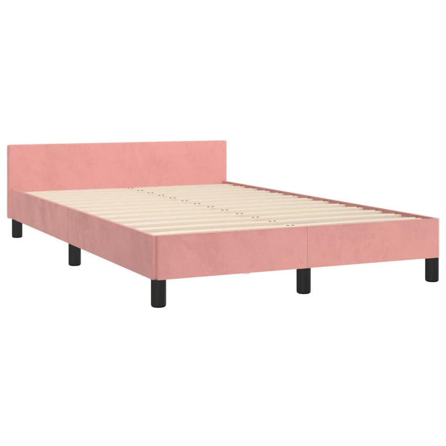 Bedframe met hoofdbord fluweel roze 120x190 cm