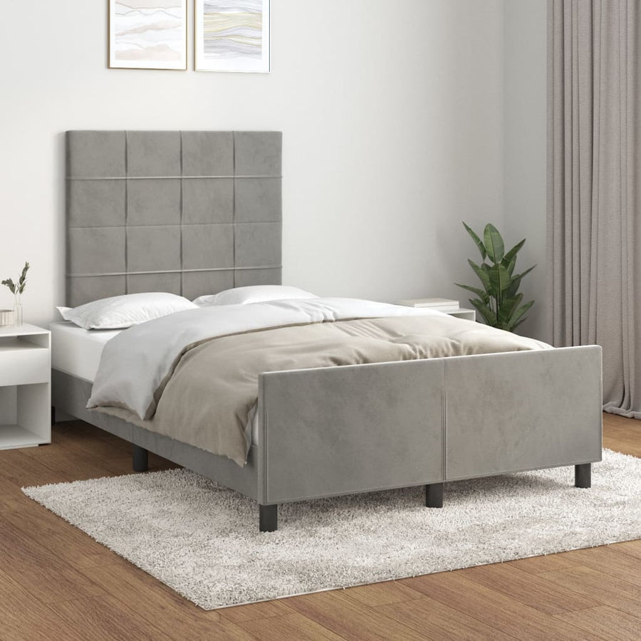 Bedframe met hoofdbord fluweel lichtgrijs 120x190 cm