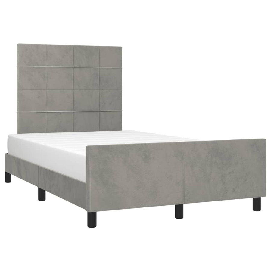 Bedframe met hoofdbord fluweel lichtgrijs 120x190 cm