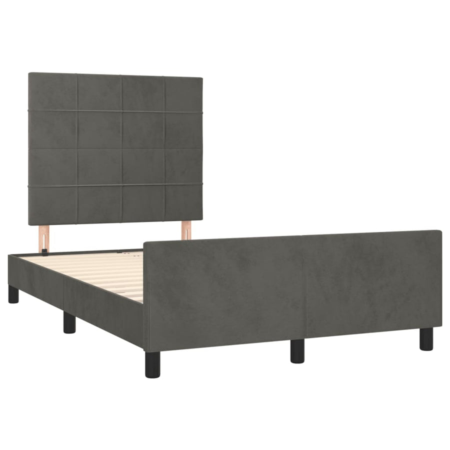 Bedframe met hoofdbord fluweel donkergrijs 120x190 cm