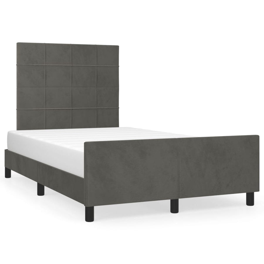 Bedframe met hoofdbord fluweel donkergrijs 120x190 cm