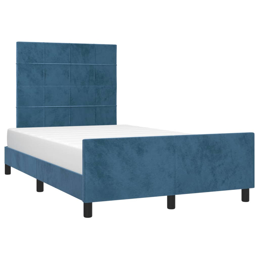 Bedframe met hoofdbord fluweel donkerblauw 120x190 cm