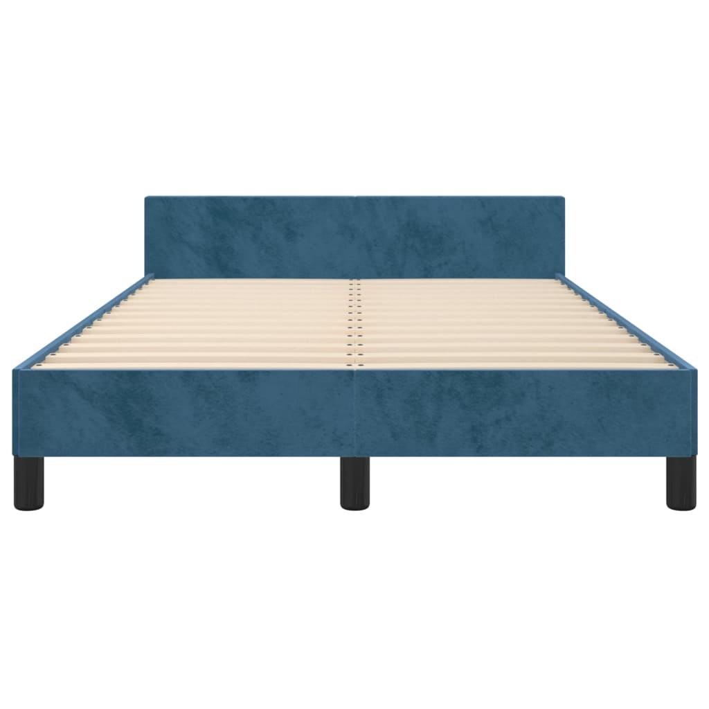 Bedframe met hoofdbord fluweel donkerblauw 120x190 cm