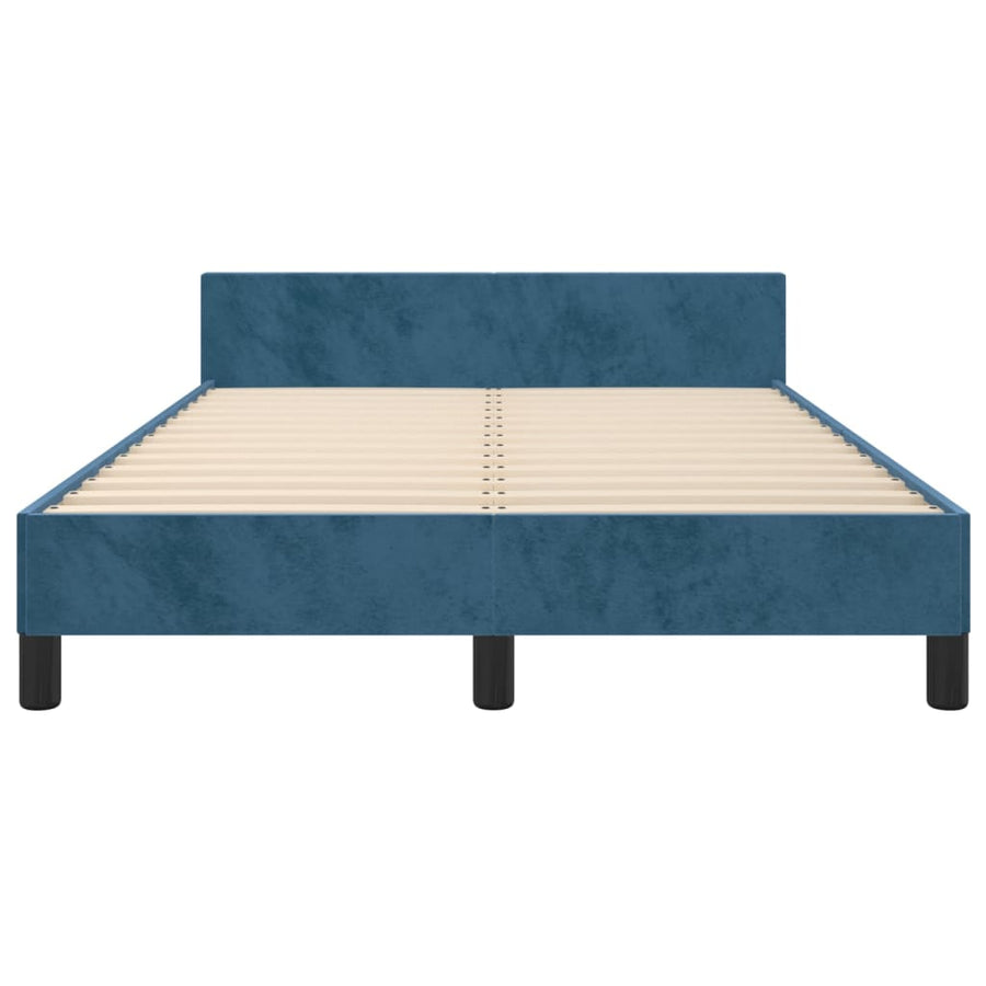 Bedframe met hoofdbord fluweel donkerblauw 120x190 cm