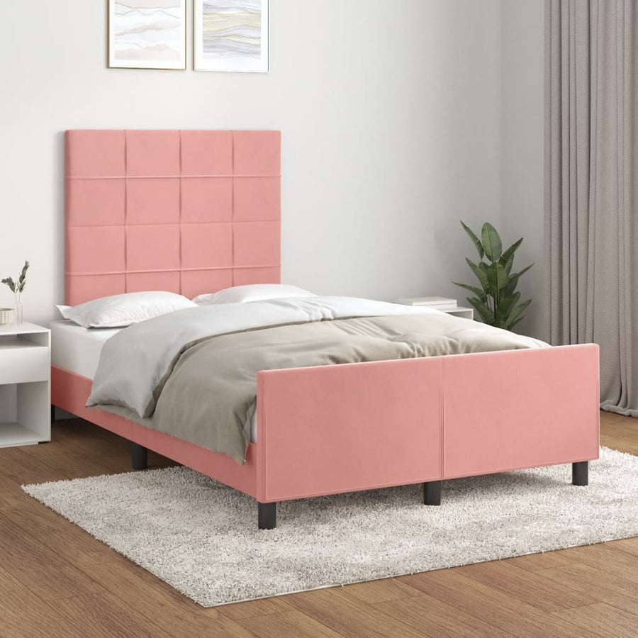 Bedframe met hoofdbord fluweel roze 120x190 cm