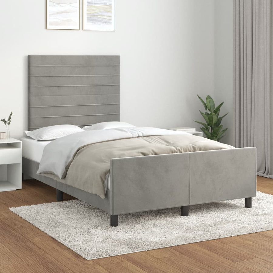 Bedframe met hoofdbord fluweel lichtgrijs 120x190 cm