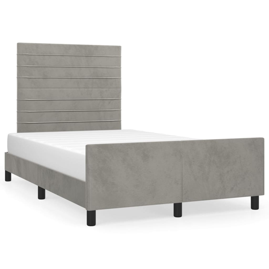 Bedframe met hoofdbord fluweel lichtgrijs 120x190 cm