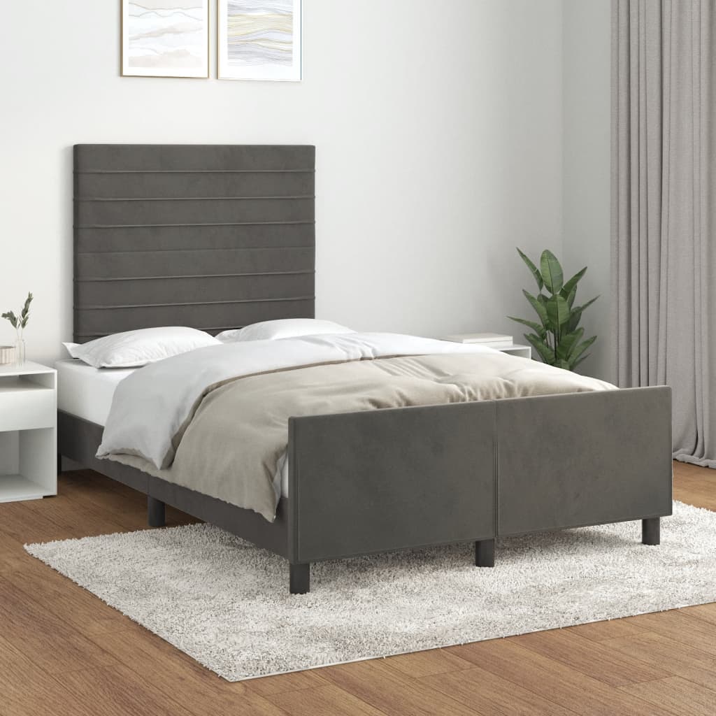 Bedframe met hoofdbord fluweel donkergrijs 120x190 cm