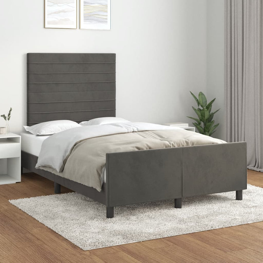 Bedframe met hoofdbord fluweel donkergrijs 120x190 cm