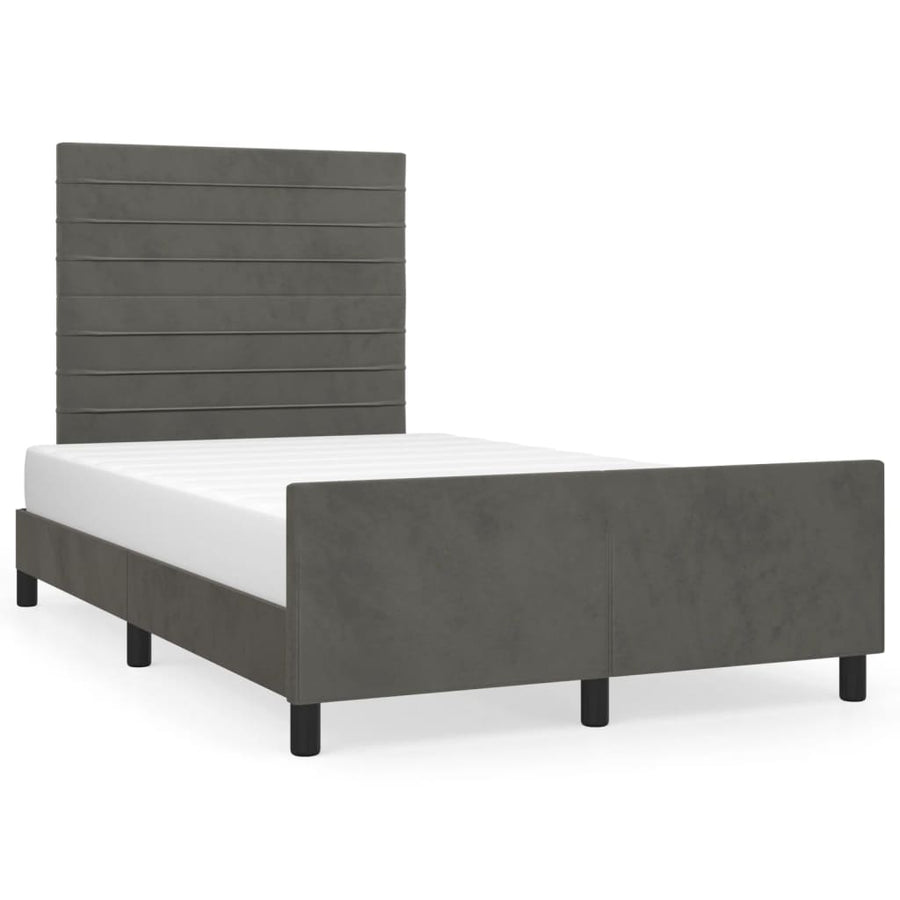 Bedframe met hoofdbord fluweel donkergrijs 120x190 cm