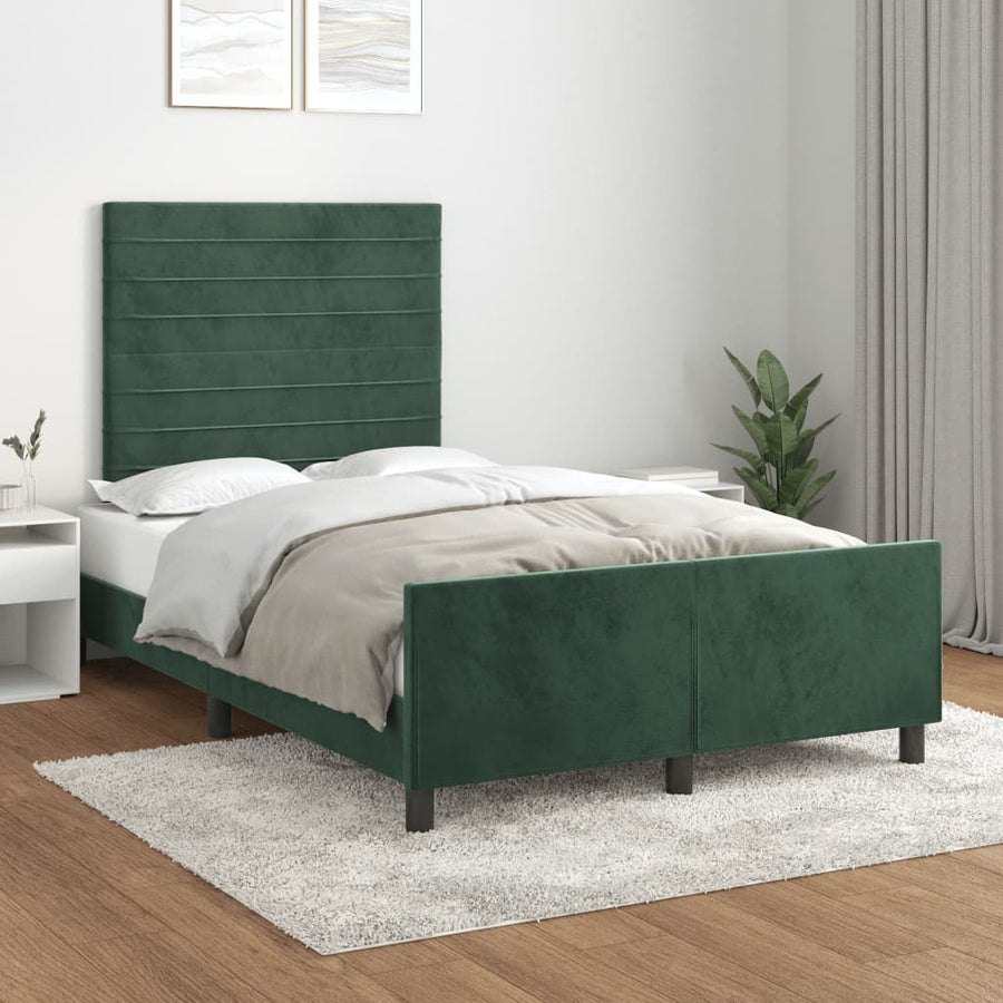 Bedframe met hoofdbord fluweel donkergroen 120x190 cm