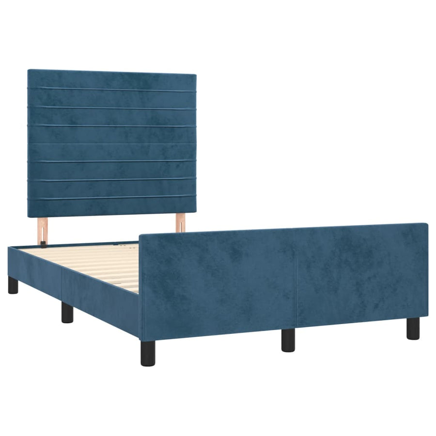 Bedframe met hoofdbord fluweel donkerblauw 120x190 cm