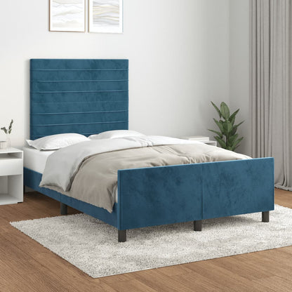 Bedframe met hoofdbord fluweel donkerblauw 120x190 cm
