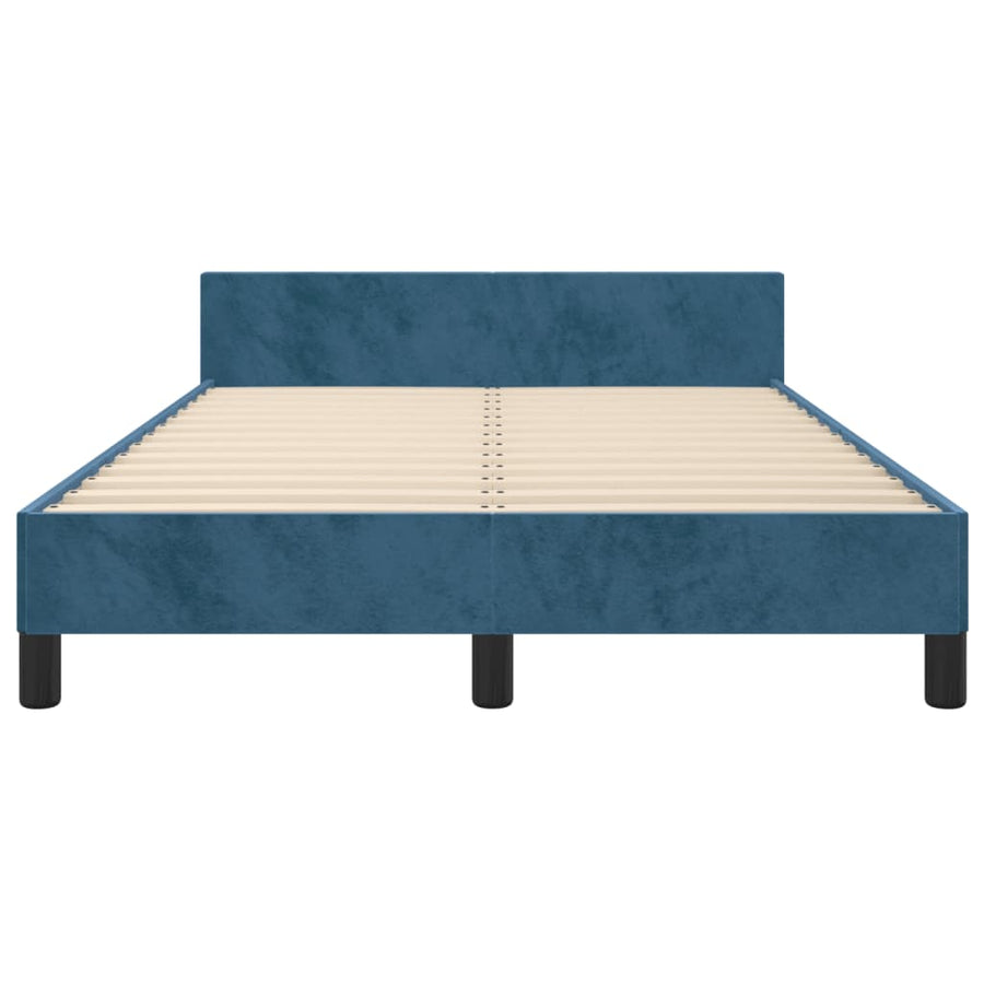 Bedframe met hoofdbord fluweel donkerblauw 120x190 cm