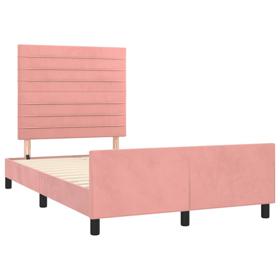 Bedframe met hoofdbord fluweel roze 120x190 cm