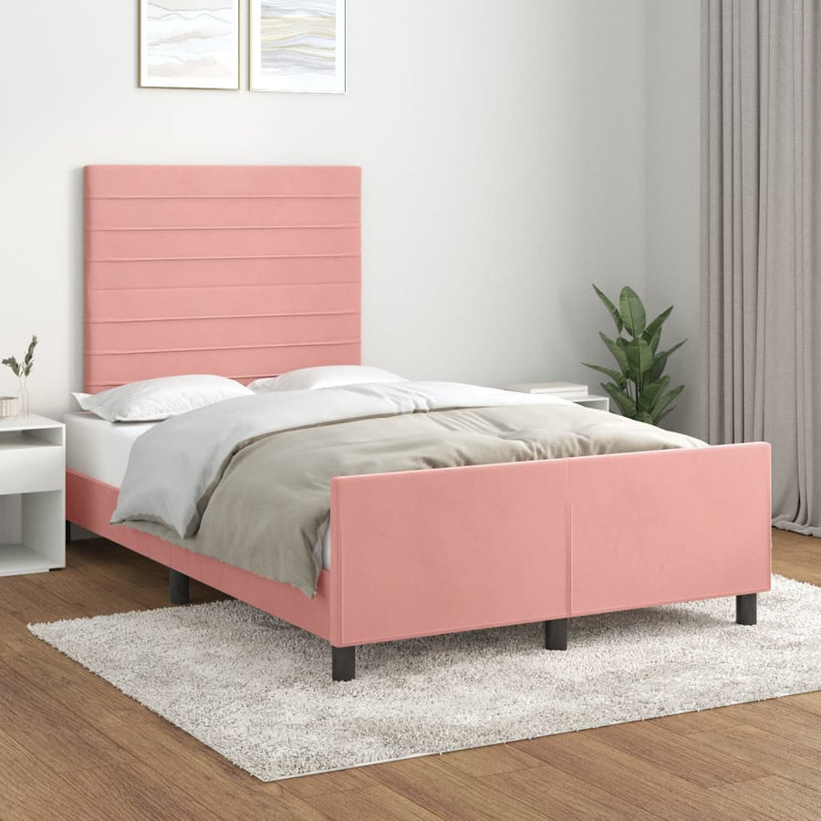 Bedframe met hoofdbord fluweel roze 120x190 cm