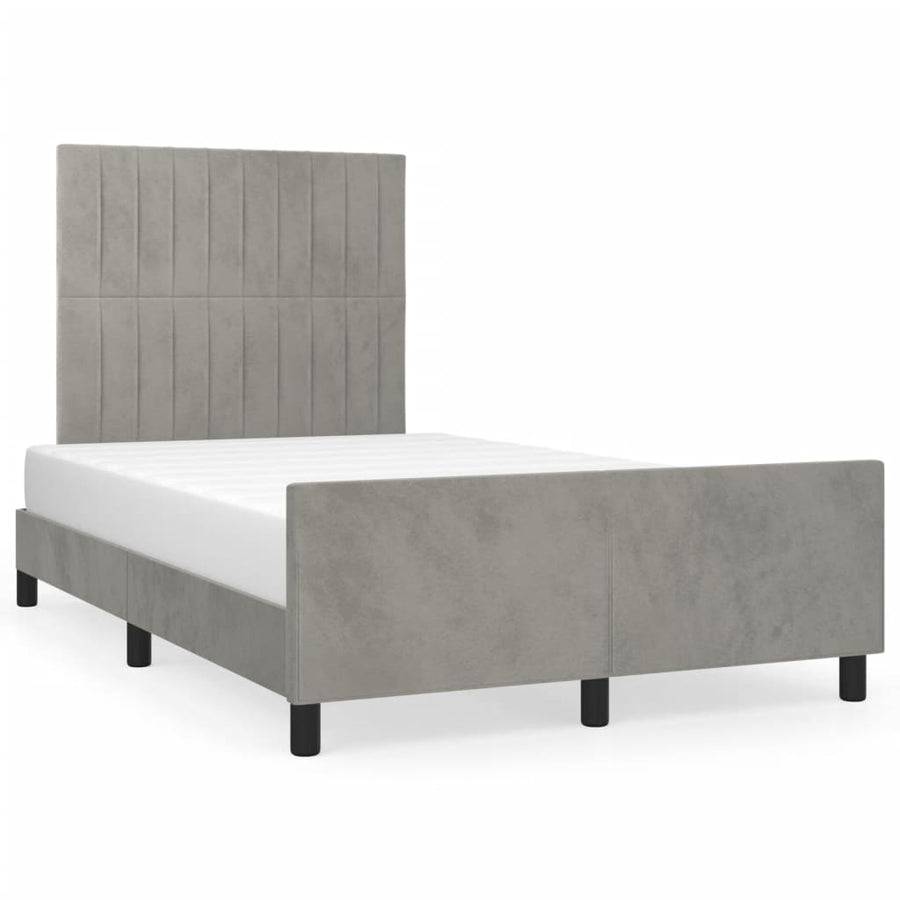 Bedframe met hoofdbord fluweel lichtgrijs 120x190 cm