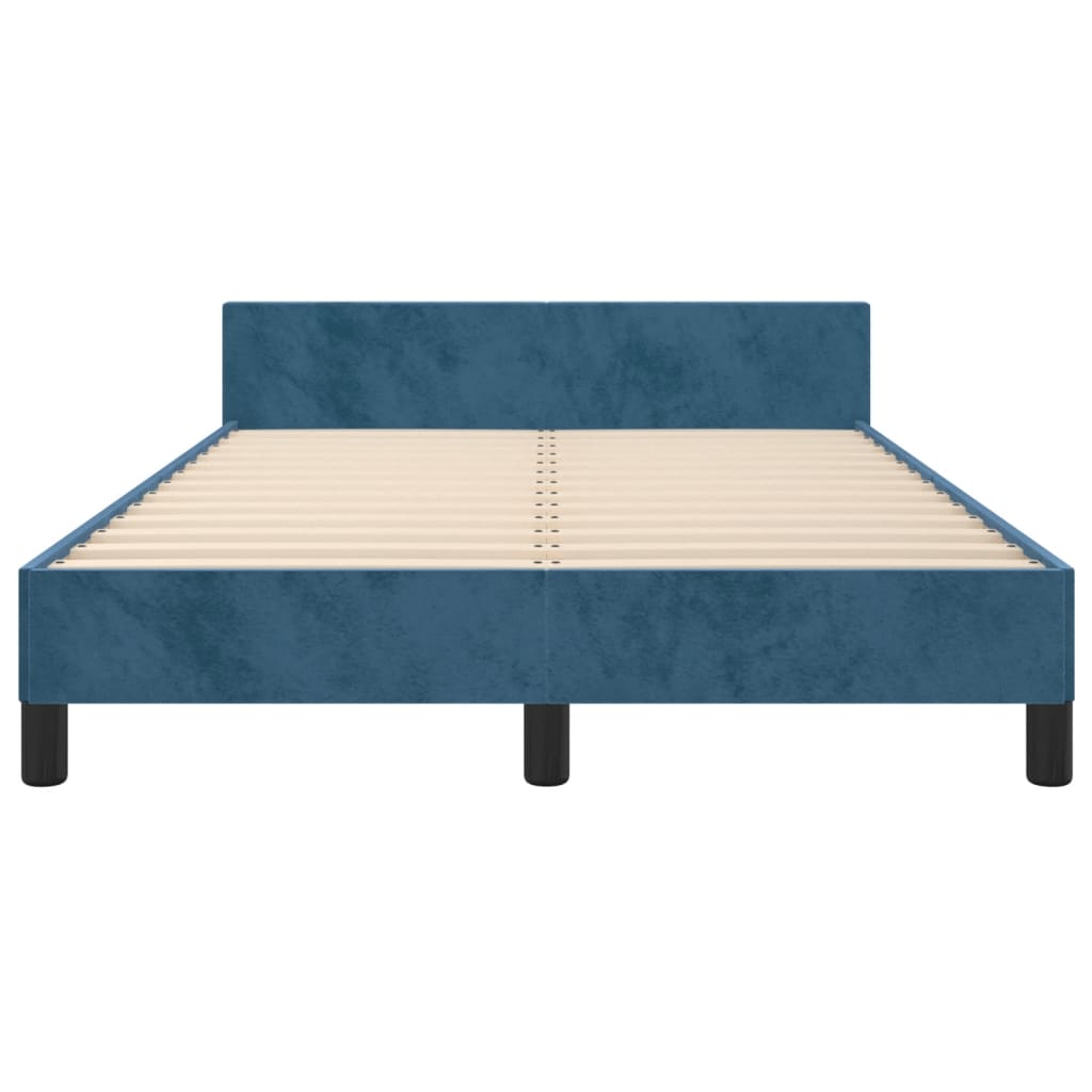 Bedframe met hoofdbord fluweel donkerblauw 120x190 cm