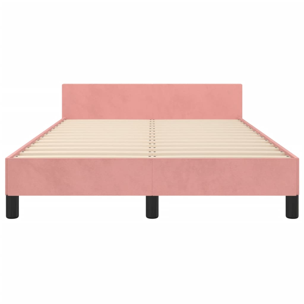 Bedframe met hoofdbord fluweel roze 120x190 cm