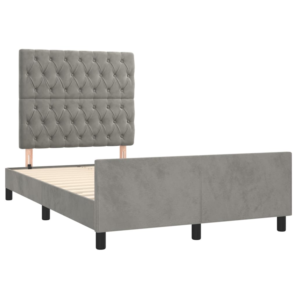 Bedframe met hoofdbord fluweel lichtgrijs 120x190 cm