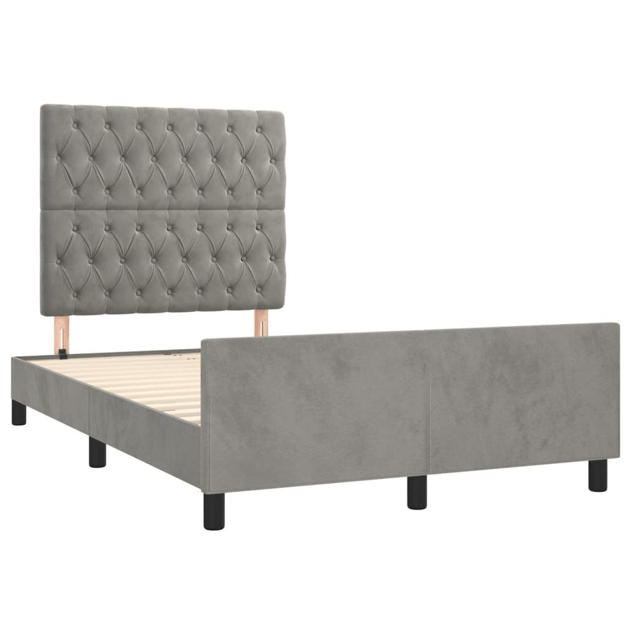 Bedframe met hoofdbord fluweel lichtgrijs 120x190 cm