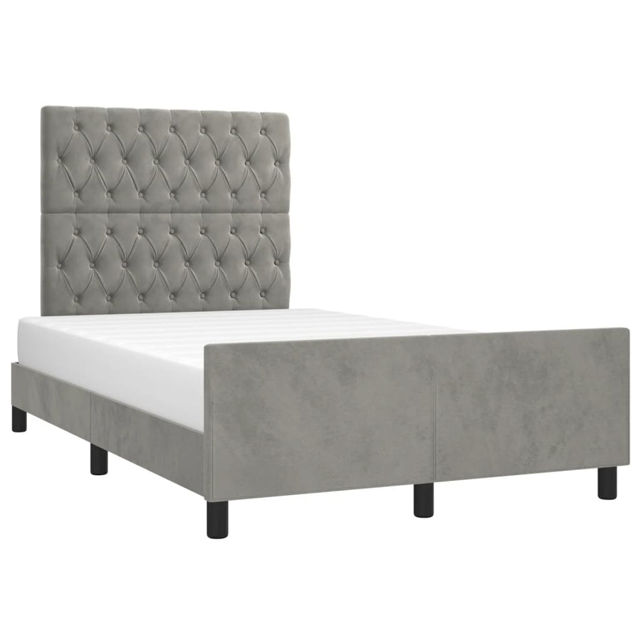 Bedframe met hoofdbord fluweel lichtgrijs 120x190 cm