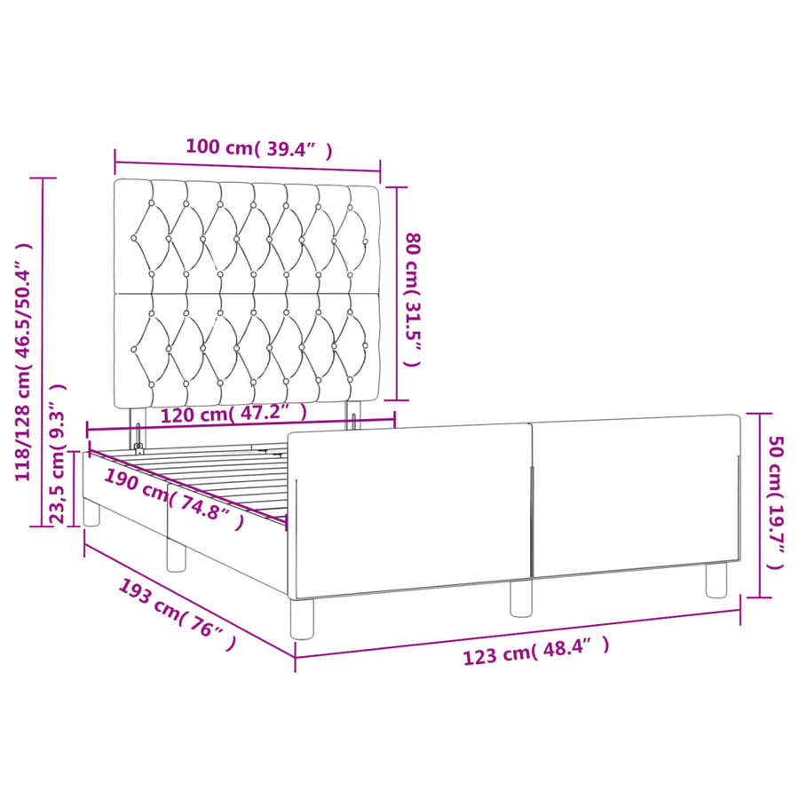Bedframe met hoofdbord fluweel lichtgrijs 120x190 cm