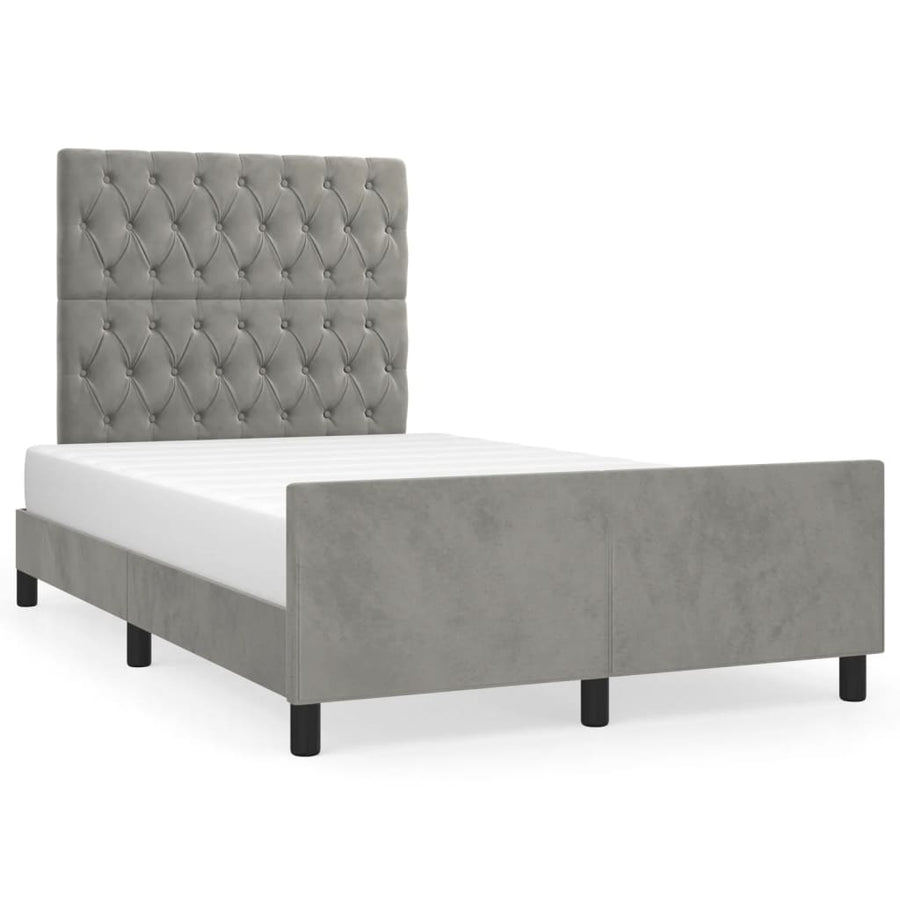 Bedframe met hoofdbord fluweel lichtgrijs 120x190 cm