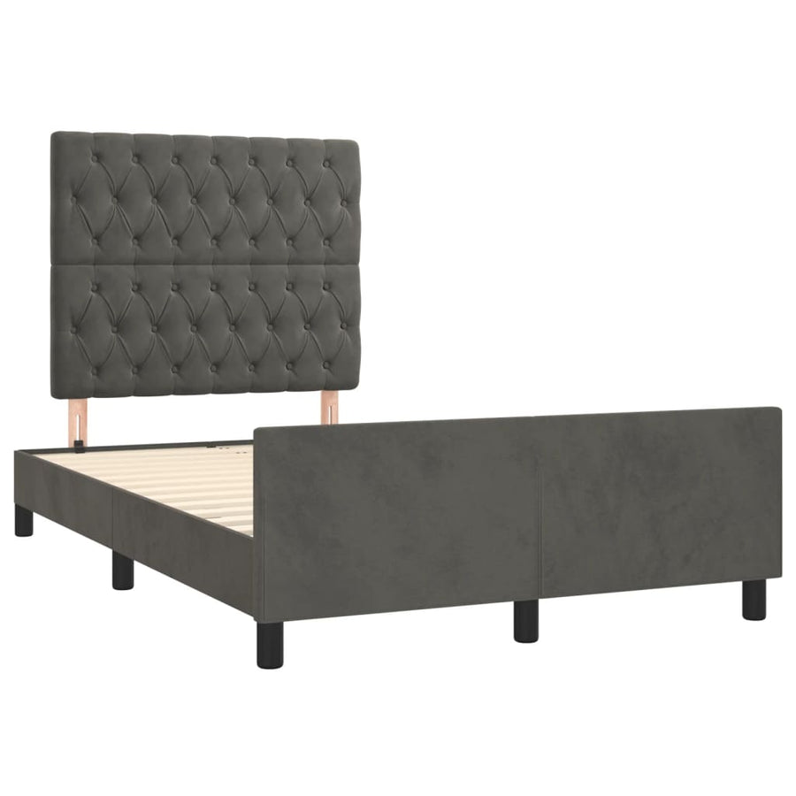 Bedframe met hoofdbord fluweel donkergrijs 120x190 cm