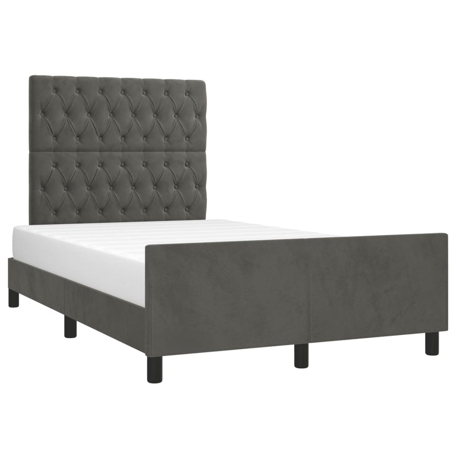 Bedframe met hoofdbord fluweel donkergrijs 120x190 cm