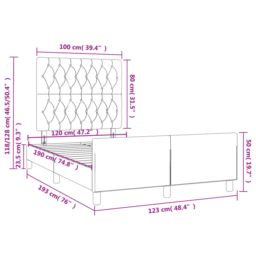 Bedframe met hoofdbord fluweel donkergrijs 120x190 cm