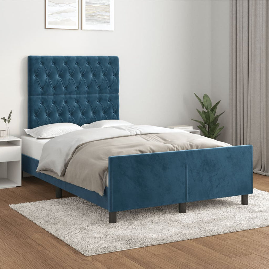Bedframe met hoofdbord fluweel donkerblauw 120x190 cm