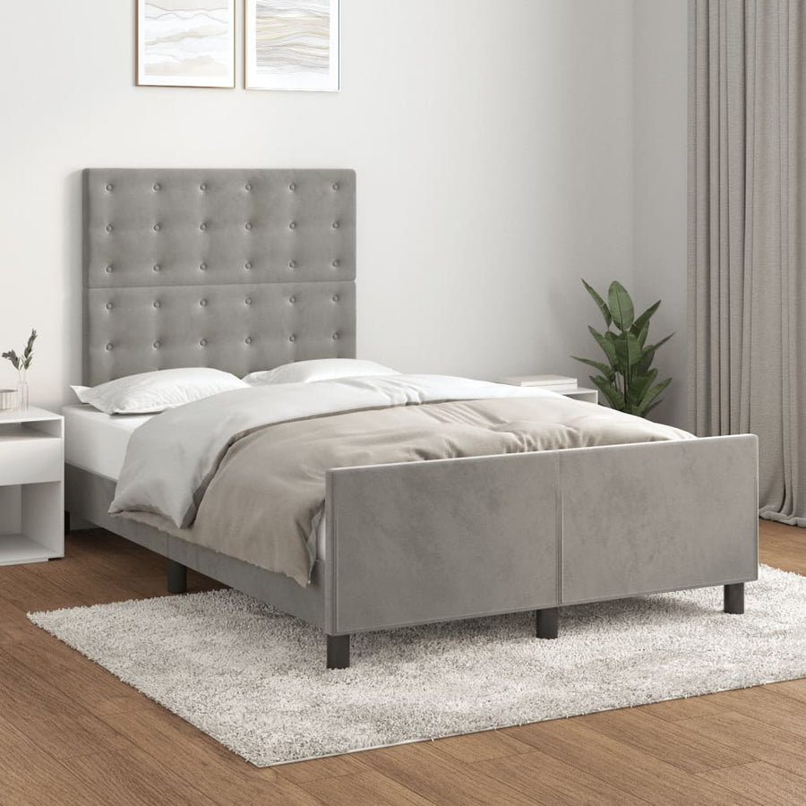 Bedframe met hoofdbord fluweel lichtgrijs 120x190 cm
