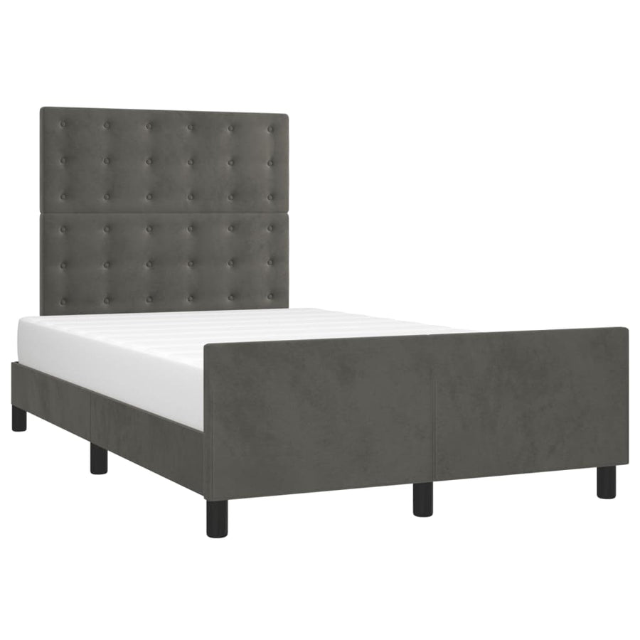 Bedframe met hoofdbord fluweel donkergrijs 120x190 cm