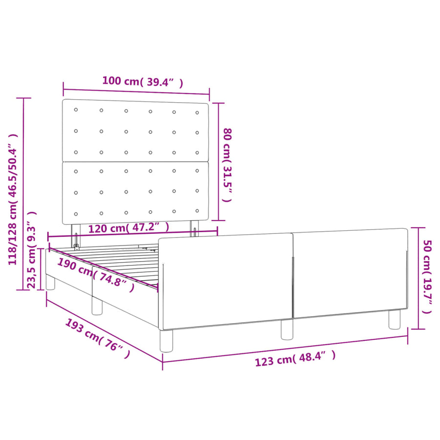 Bedframe met hoofdbord fluweel zwart 120x190 cm