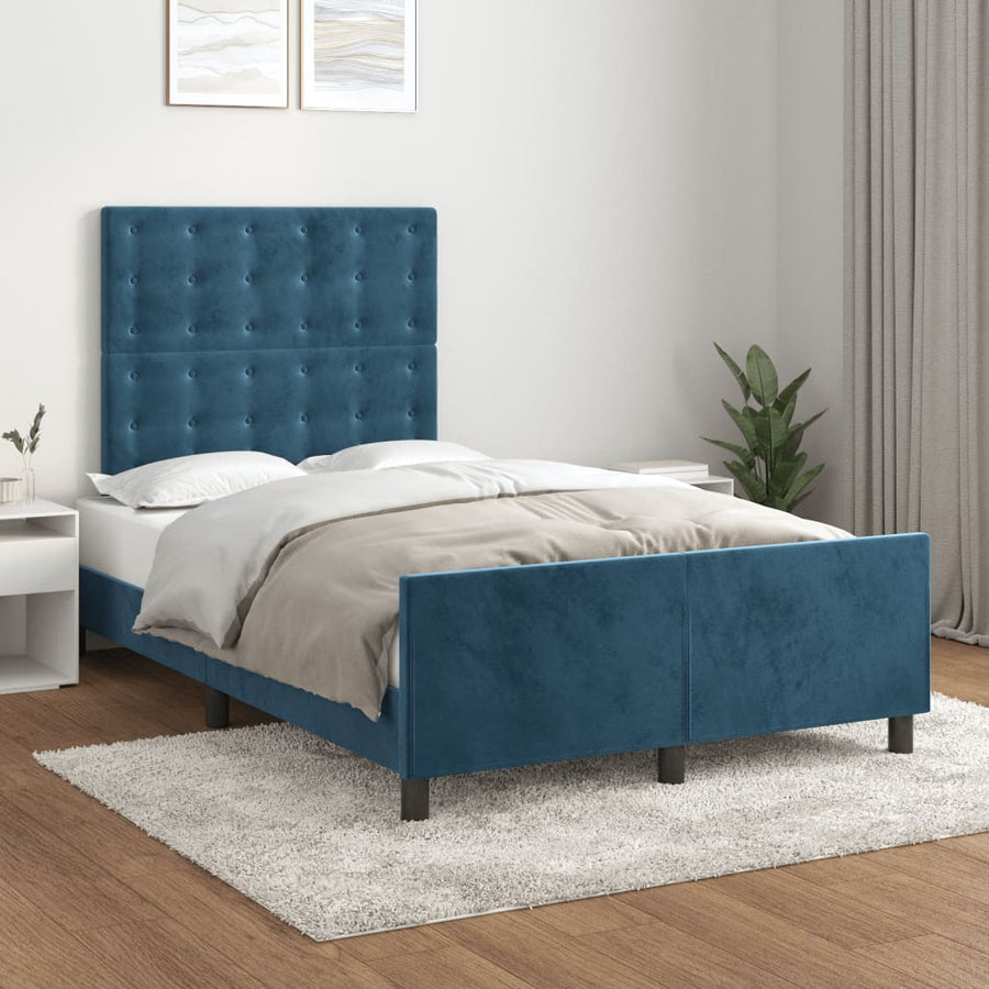 Bedframe met hoofdbord fluweel donkerblauw 120x190 cm