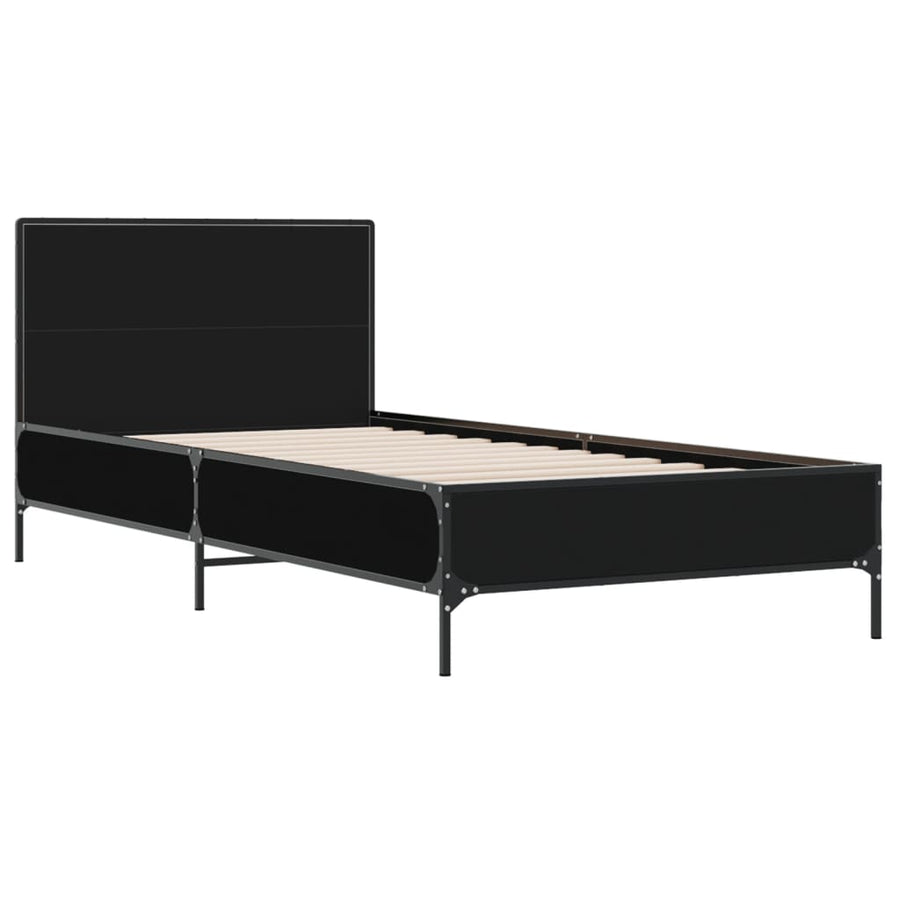 Bedframe bewerkt hout en metaal zwart 90x200 cm