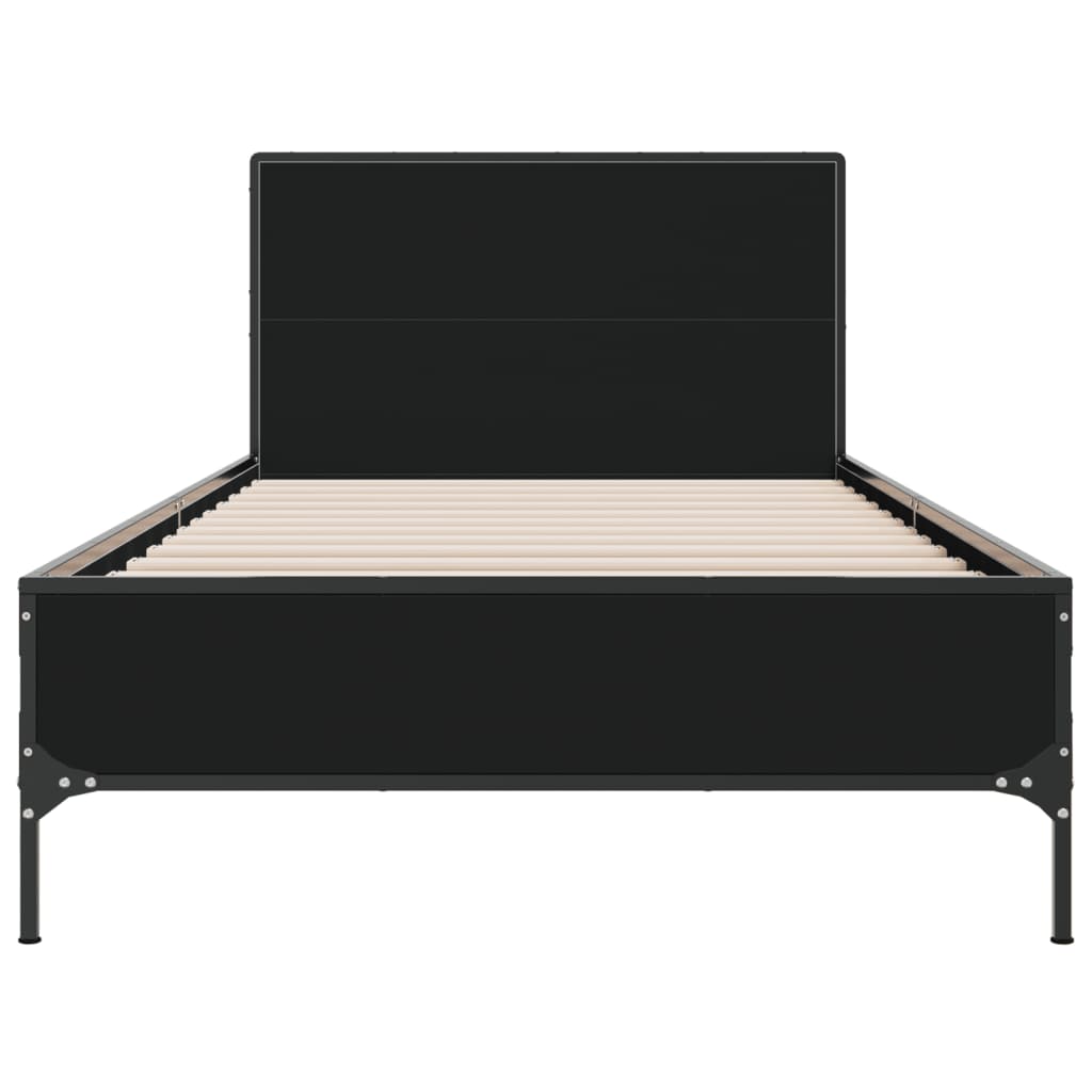 Bedframe bewerkt hout en metaal zwart 90x200 cm