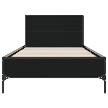 Bedframe bewerkt hout en metaal zwart 90x200 cm
