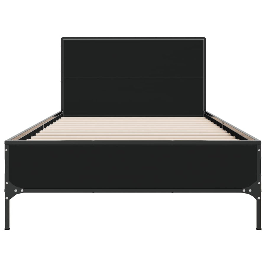Bedframe bewerkt hout en metaal zwart 90x200 cm