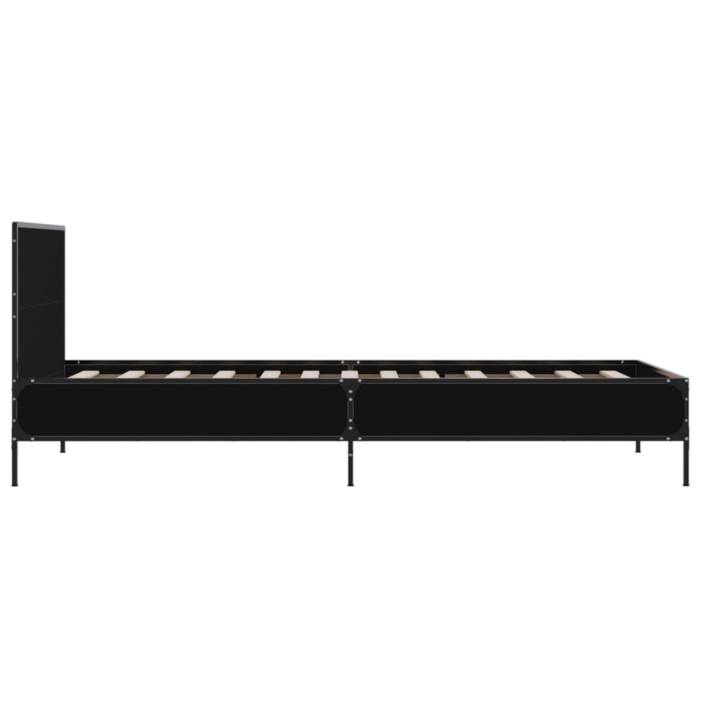 Bedframe bewerkt hout en metaal zwart 90x200 cm