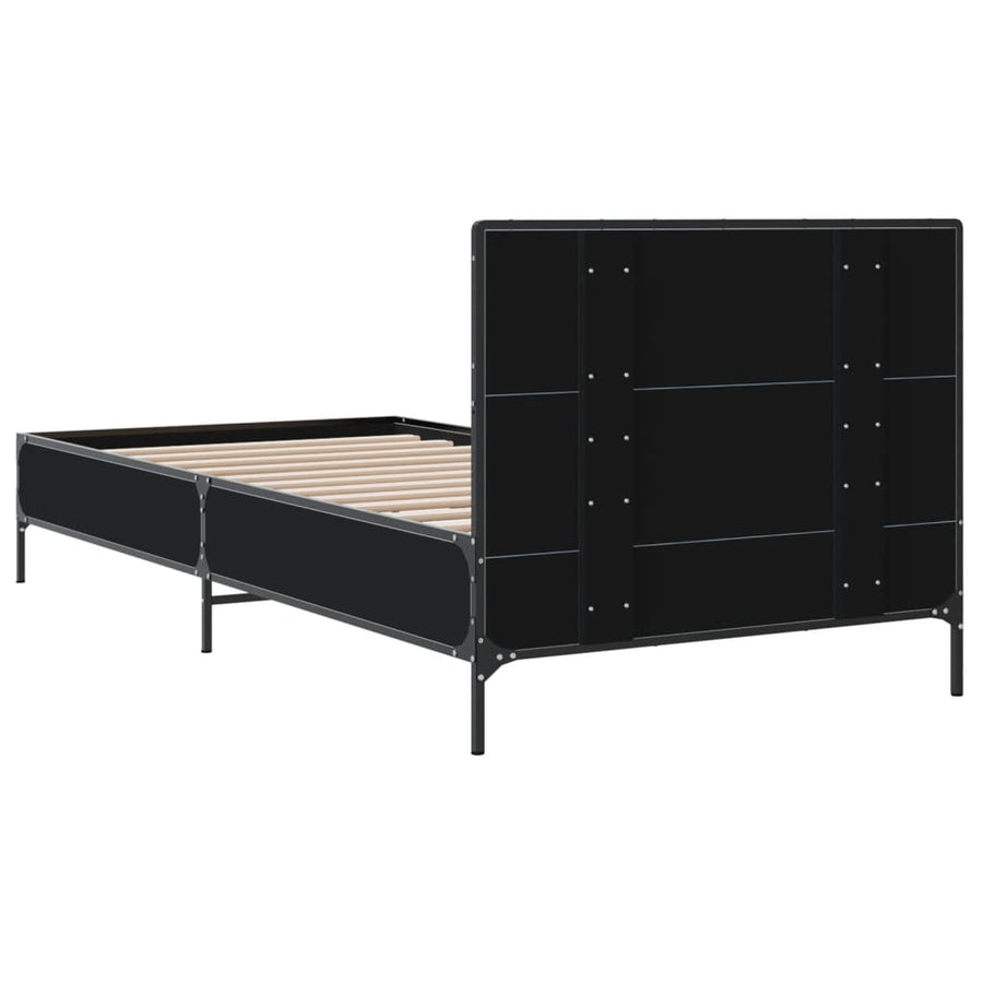 Bedframe bewerkt hout en metaal zwart 90x200 cm